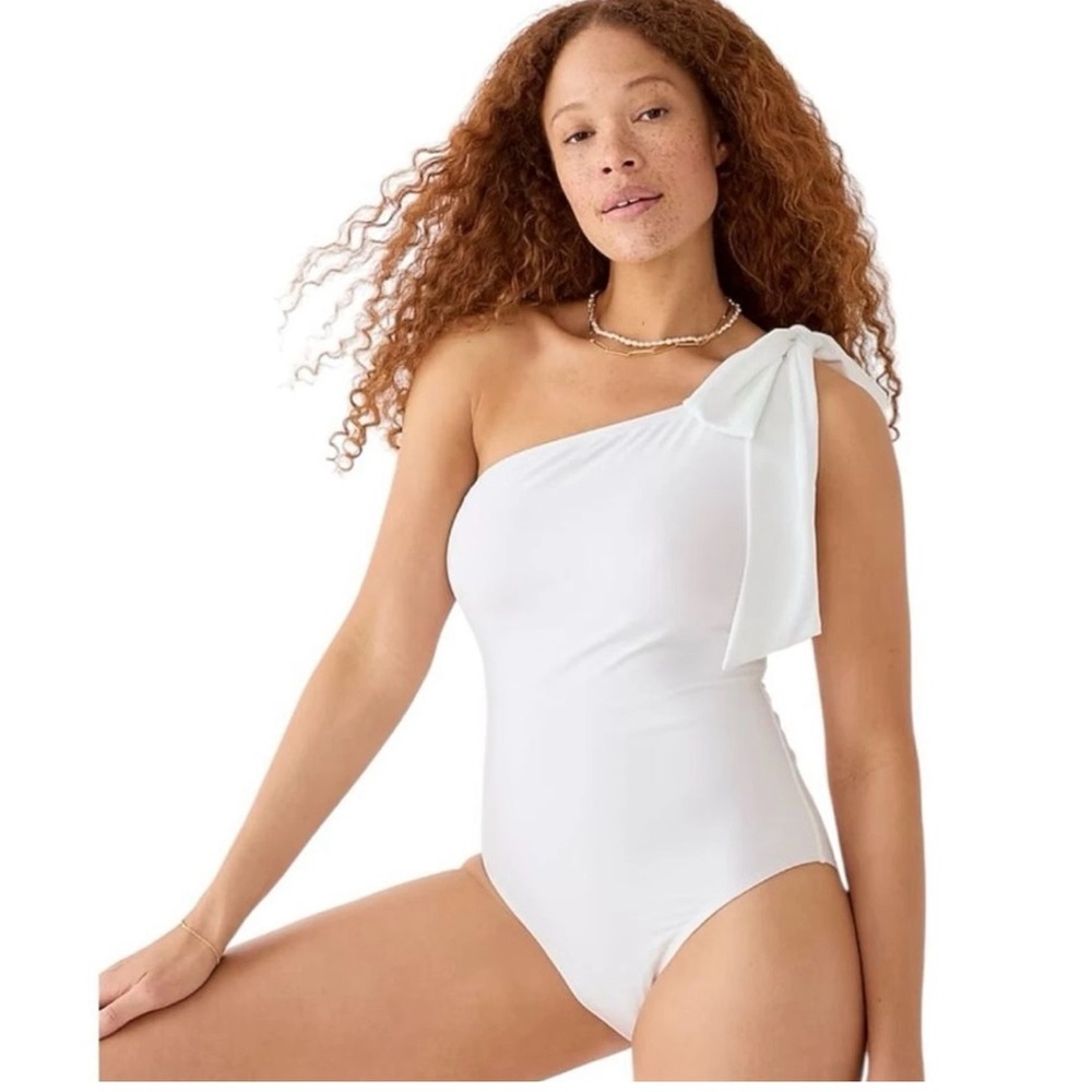 NWT. J. Crew White One-Shoulder One‎ piece Swimsuit - Picture 2 of 11